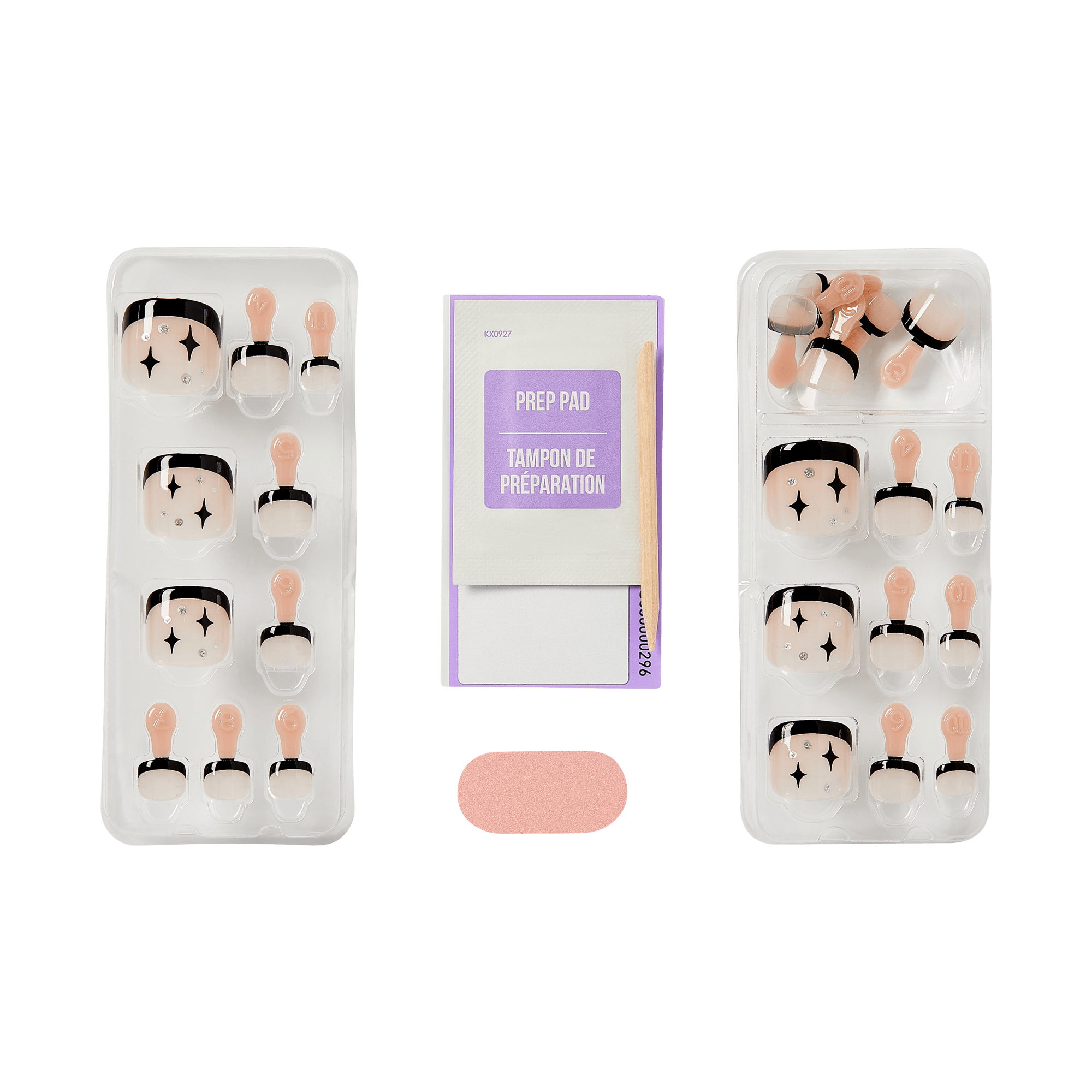 Impress Design No Glue Fake Press On Toenails - Paradise | French Design, Black, Short, Squoval, Pedicure