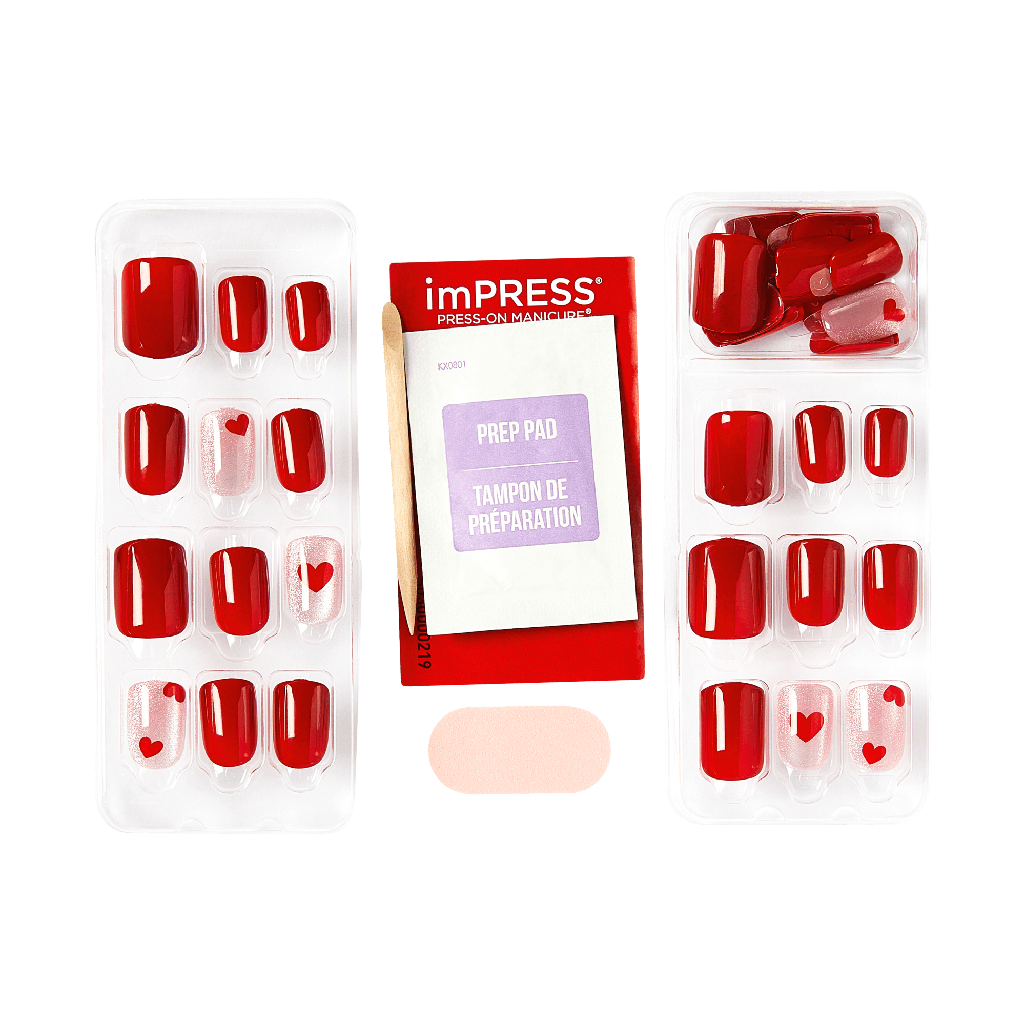Impress Design No Glue Fake Press On Nails - Good 4 You | Design, Pink & Red, Short, Squoval, Manicure