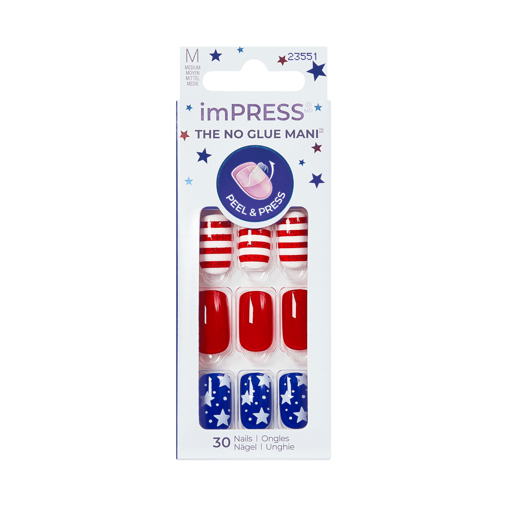 Impress Design No Glue Fake Press On Nails - Stateside | Design, Multicolor, Medium, Squoval, Manicure