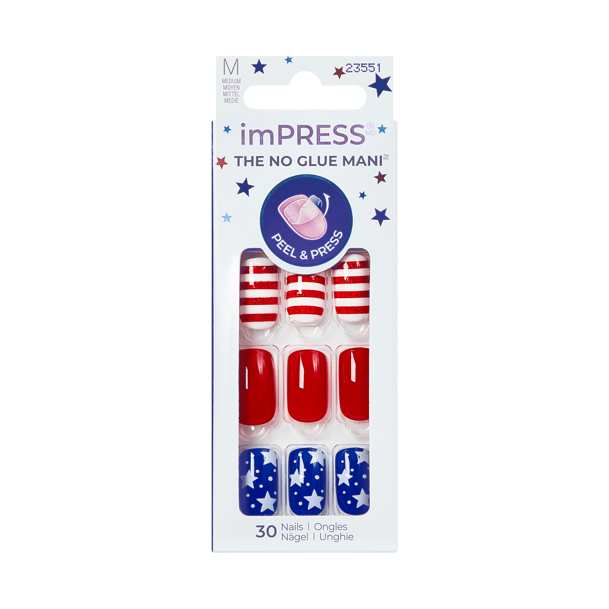 Impress Design No Glue Fake Press On Nails - Stateside | Design, Multicolor, Medium, Squoval, Manicure