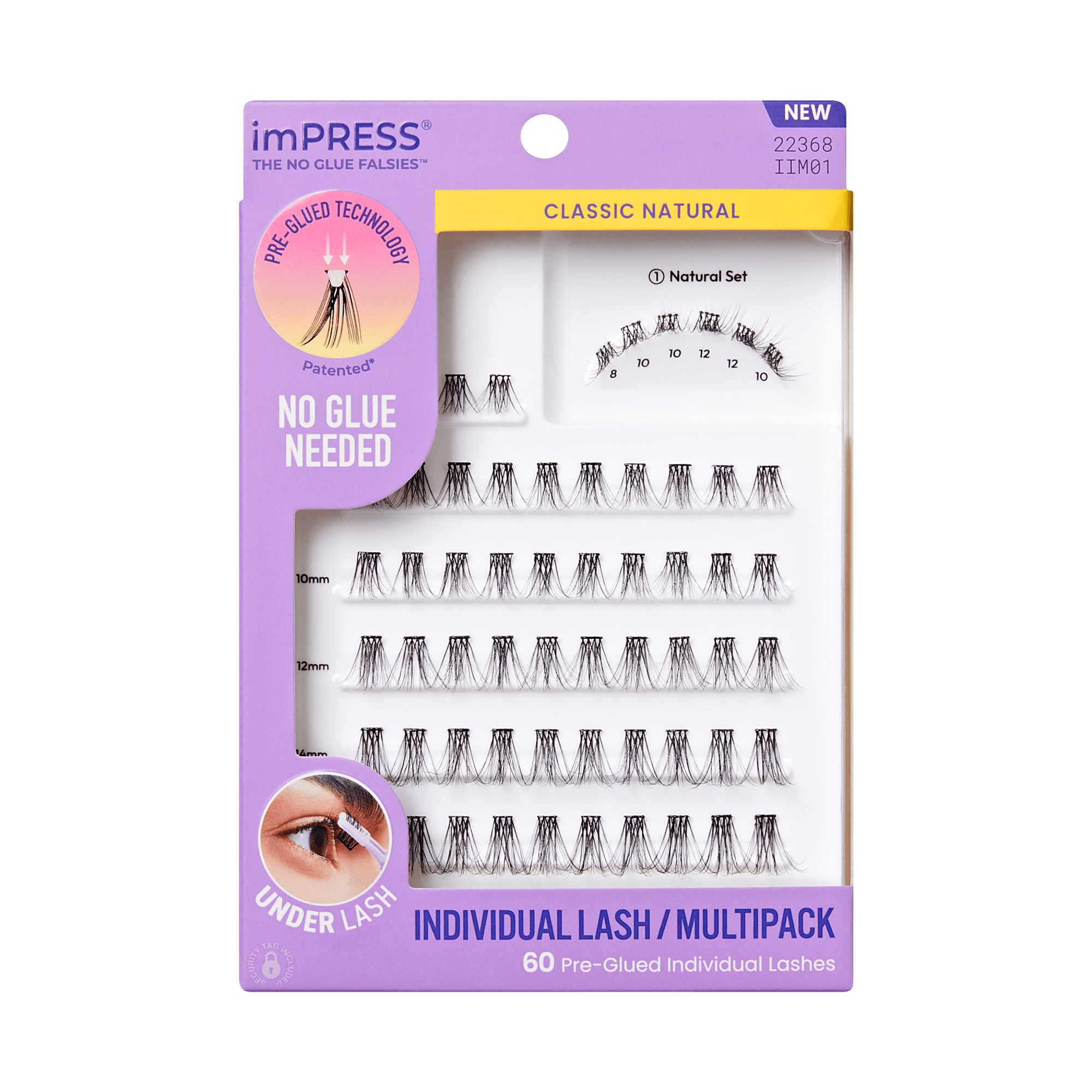 Impress Falsies Pre-Glued Individual False Eyelashes Multipack - Classic Natural | 60 Lash Clusters, 8mm-16mm