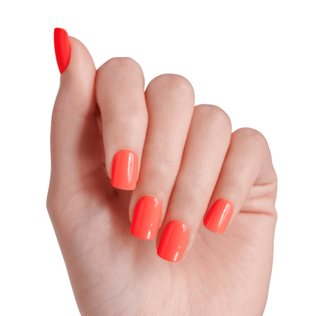 Impress Color No Glue Fake Press On Nails - Happier Vibes | Solid, Orange, Short, Squoval, Manicure
