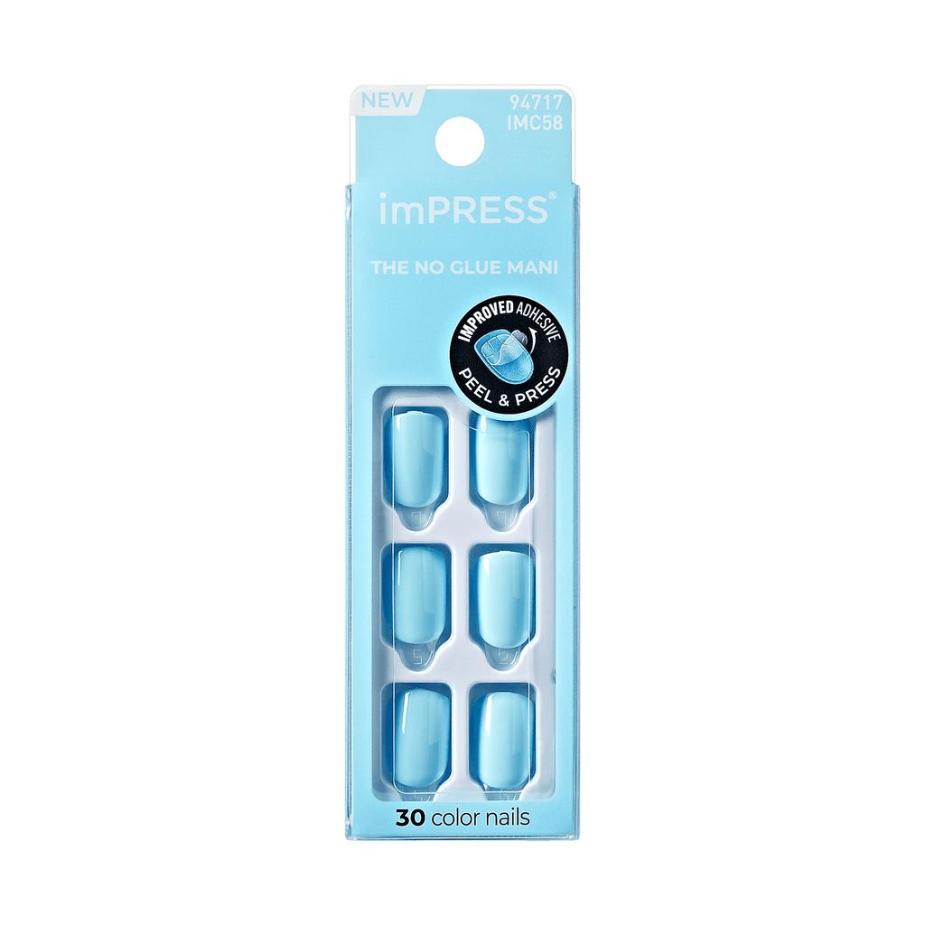 Impress Color No Glue Fake Press On Nails - Quench It | Solid, Blue, Short, Squoval, Manicure