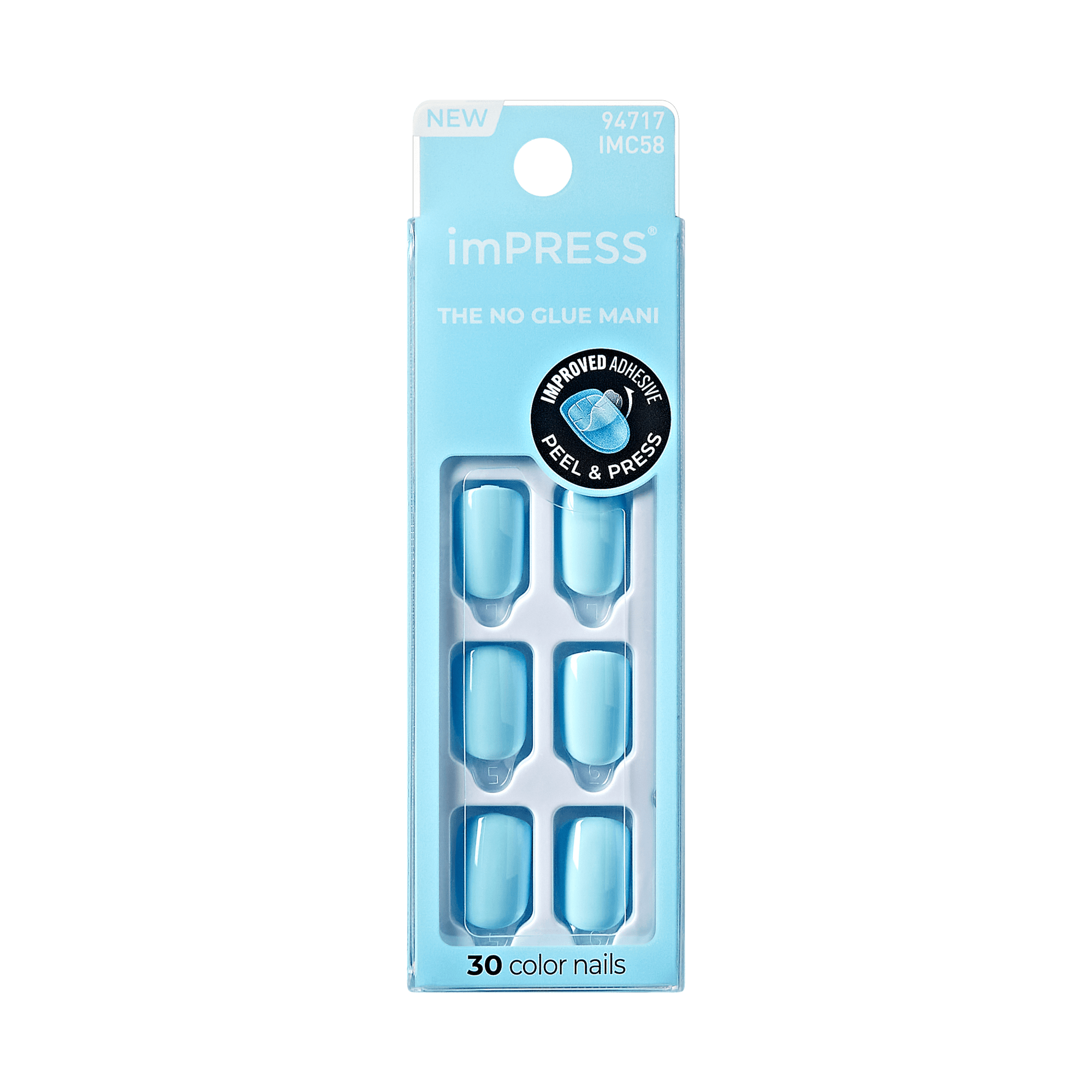 Impress Color No Glue Fake Press On Nails - Quench It | Solid, Blue, Short, Squoval, Manicure