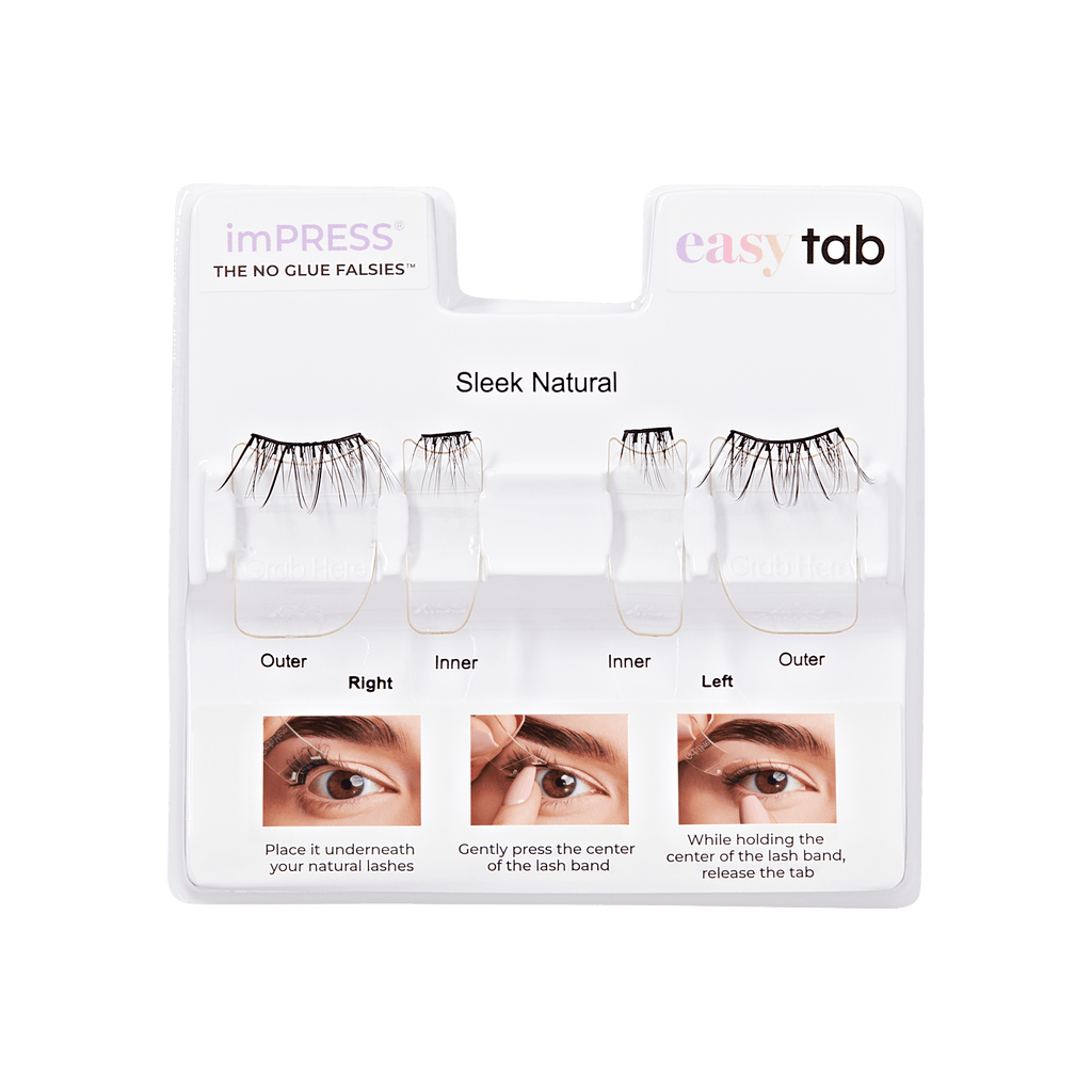 Impress Falsies easy tab Pre-Glued False Eyelashes - Sleek Natural | 1 Pair of Half Lash & 2 Lash Clusters, 6mm-12mm