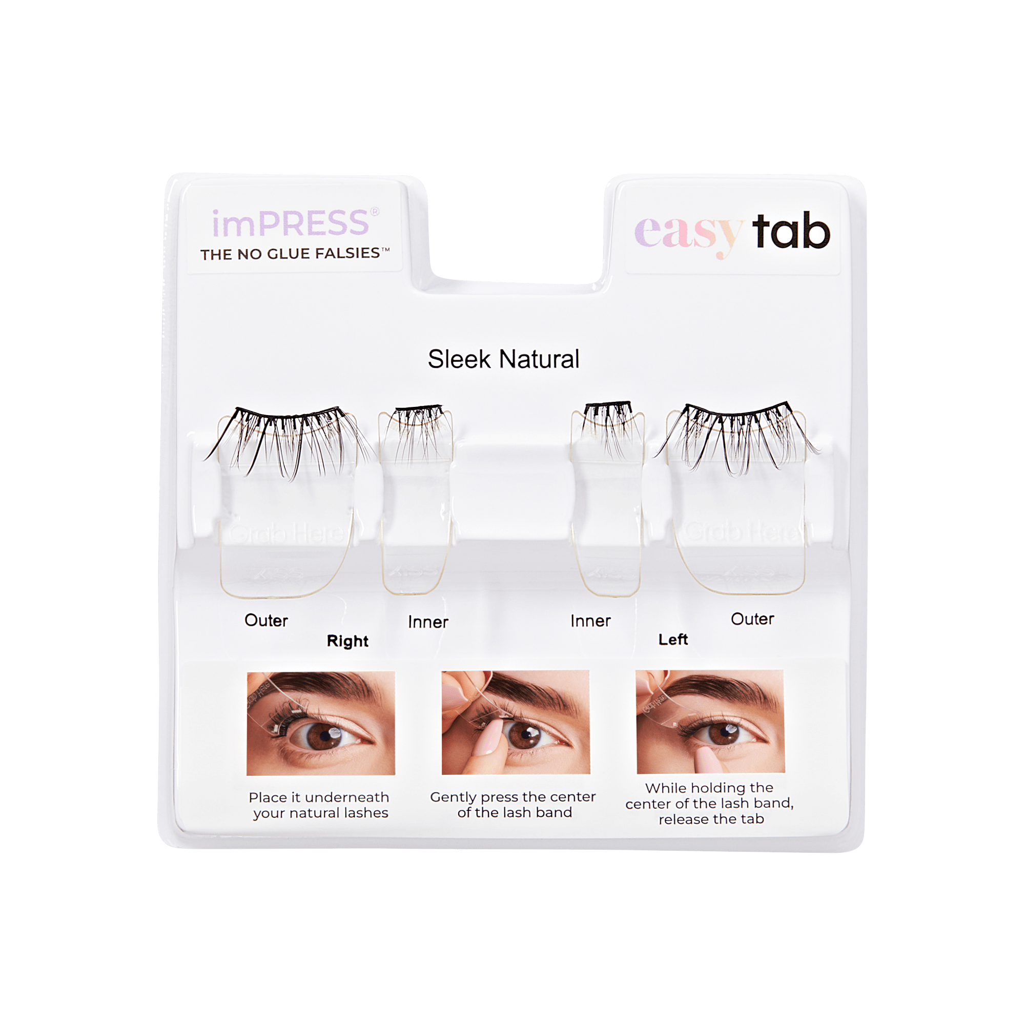 Impress Falsies easy tab Pre-Glued False Eyelashes - Sleek Natural | 1 Pair of Half Lash & 2 Lash Clusters, 6mm-12mm