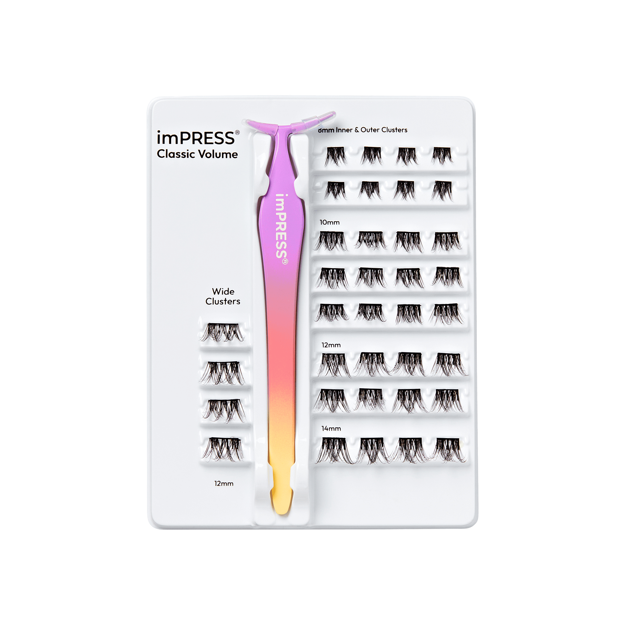 Impress Falsies Pre-Glued False Eyelashes Starter Kit - Classic Volume | 36 Lash Clusters, With Applicator, 12mm-14mm