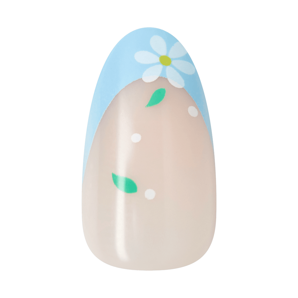 Impress Design No Glue Fake Press On Nails - Golden Nest | French Design, Blue, Medium, Almond, Manicure