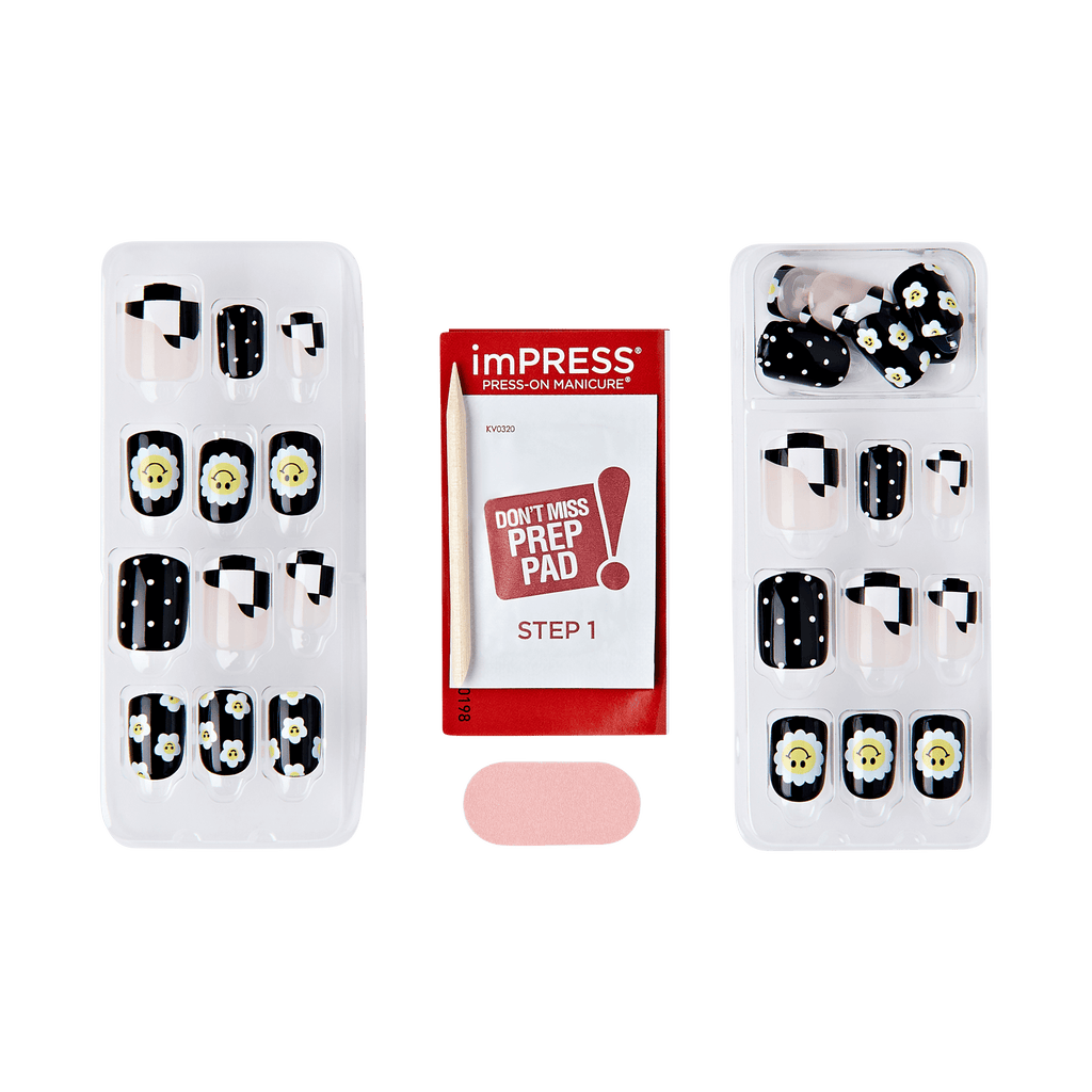 Impress Design No Glue Fake Press On Nails - Pandora | Design, Black, Short, Squoval, Manicure