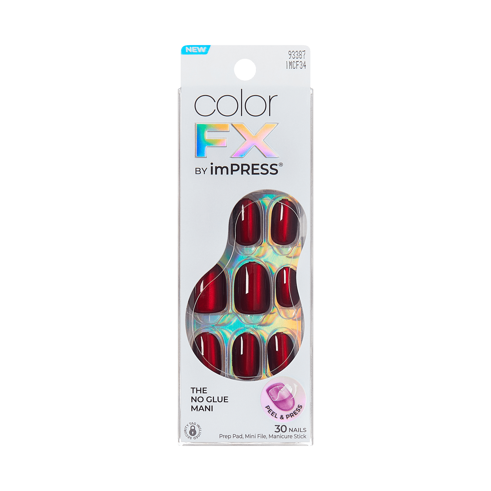colorFX by Impress No Glue Fake Press On Nails - Hidden Gem | Solid, Red, Short, Oval, Manicure