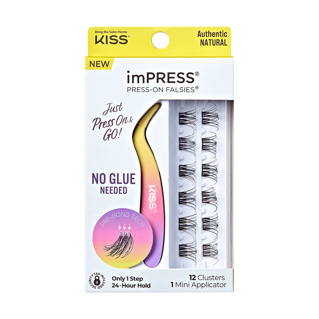 Impress Falsies Pre-Glued False Eyelashes Minipack- Authentic | 12 Lash Clusters, With Mini Applicator, 12mm-14mm
