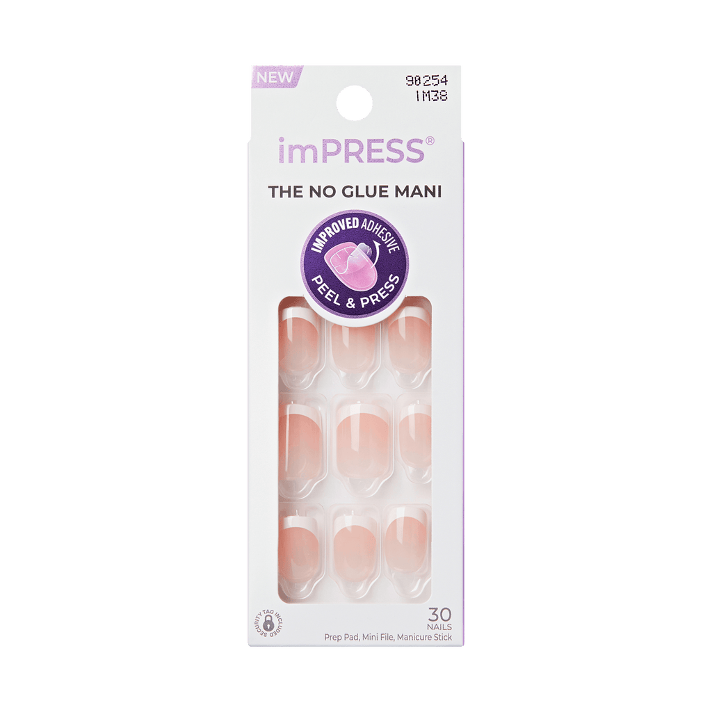 Impress Design No Glue Fake Press On Nails - Chic French | French Tips, White & Neutral, Short, Squoval, Manicure