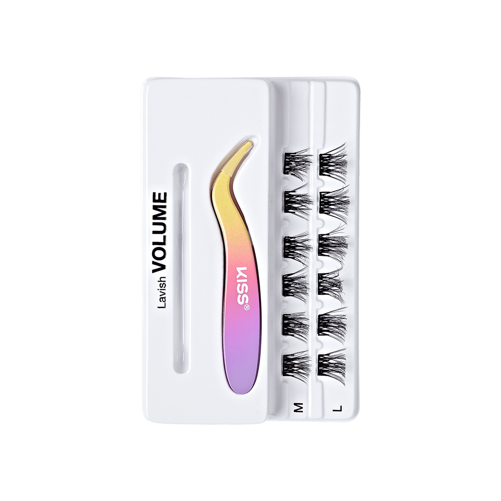 Impress Falsies Pre-Glued False Eyelashes Minipack - Lavish | 12 Lash Clusters, With Mini Applicator, 12mm-14mm