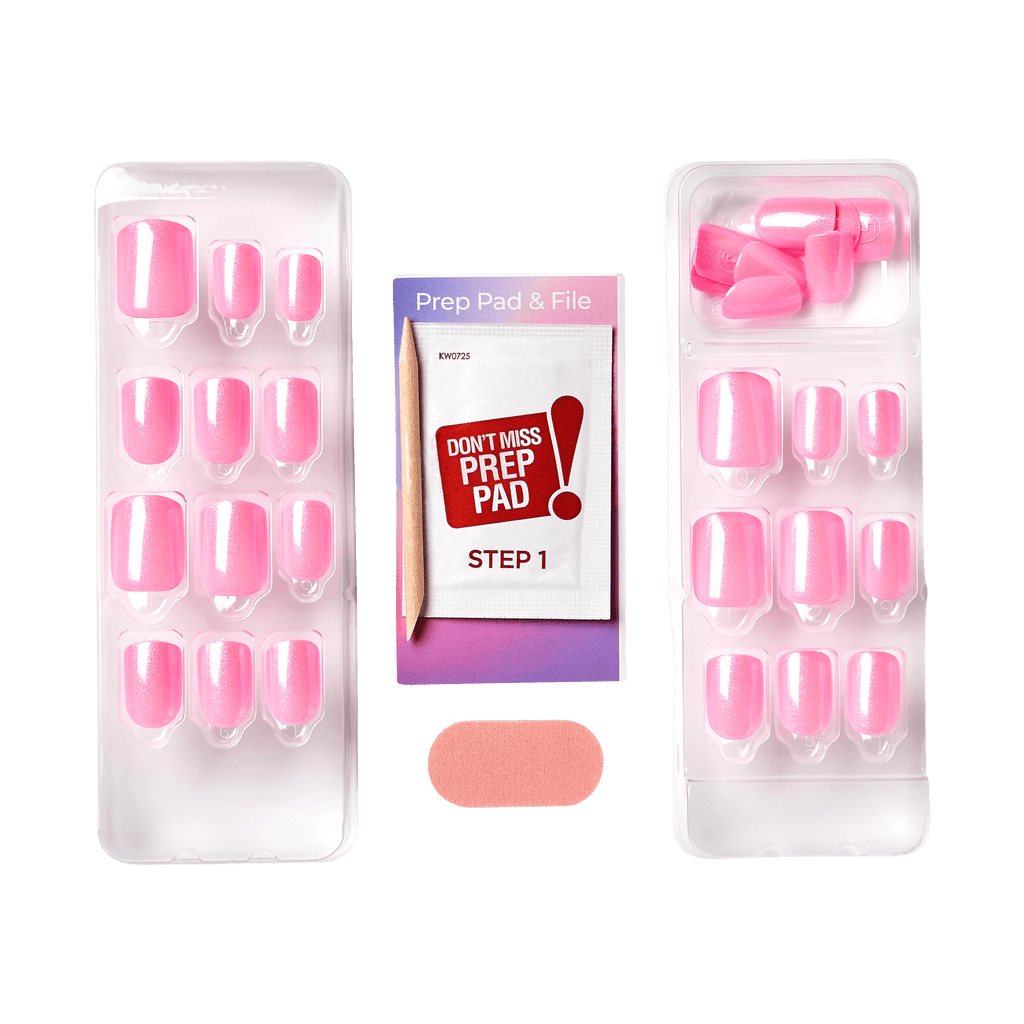 colorFX by Impress No Glue Fake Press On Nails - Late Night | Solid, Pink, Short, Squoval, Manicure