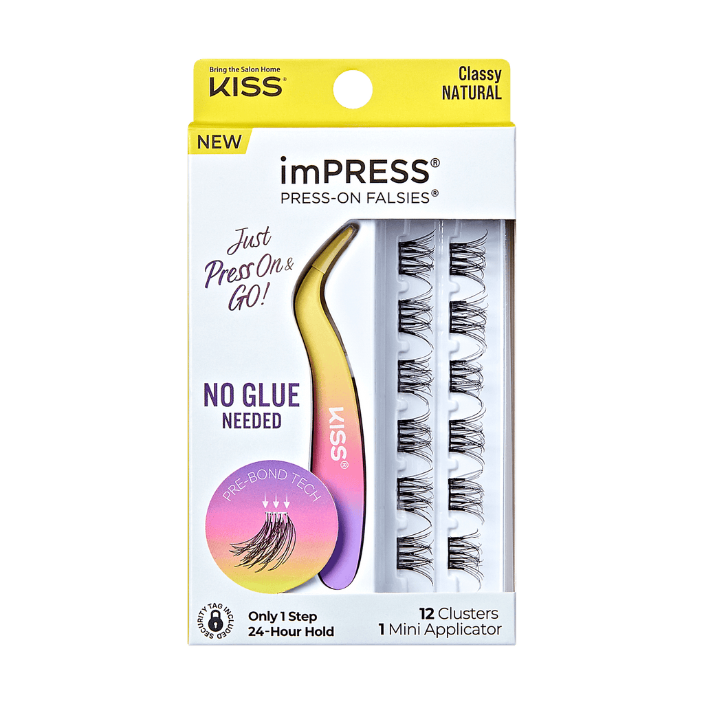 Impress Falsies Pre-Glued False Eyelashes Minipack - Classy | 12 Lash Clusters, With Mini Applicator, 10mm-12mm