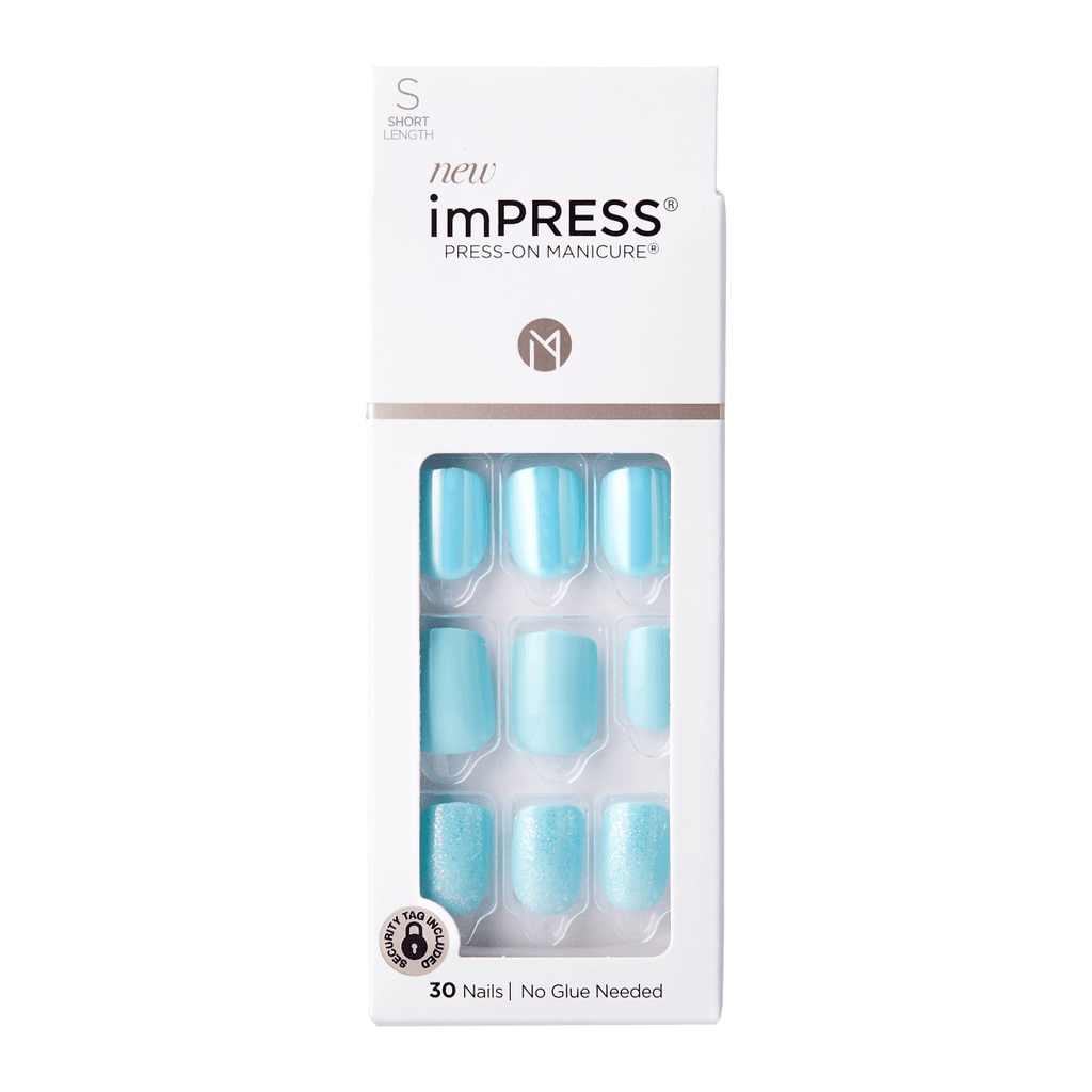 Impress Design No Glue Fake Press On Nails- Rain Check | Solid, Blue, Short, Squoval, Manicure