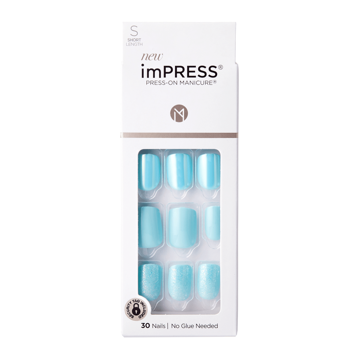 Impress Design No Glue Fake Press On Nails- Rain Check | Solid, Blue, Short, Squoval, Manicure