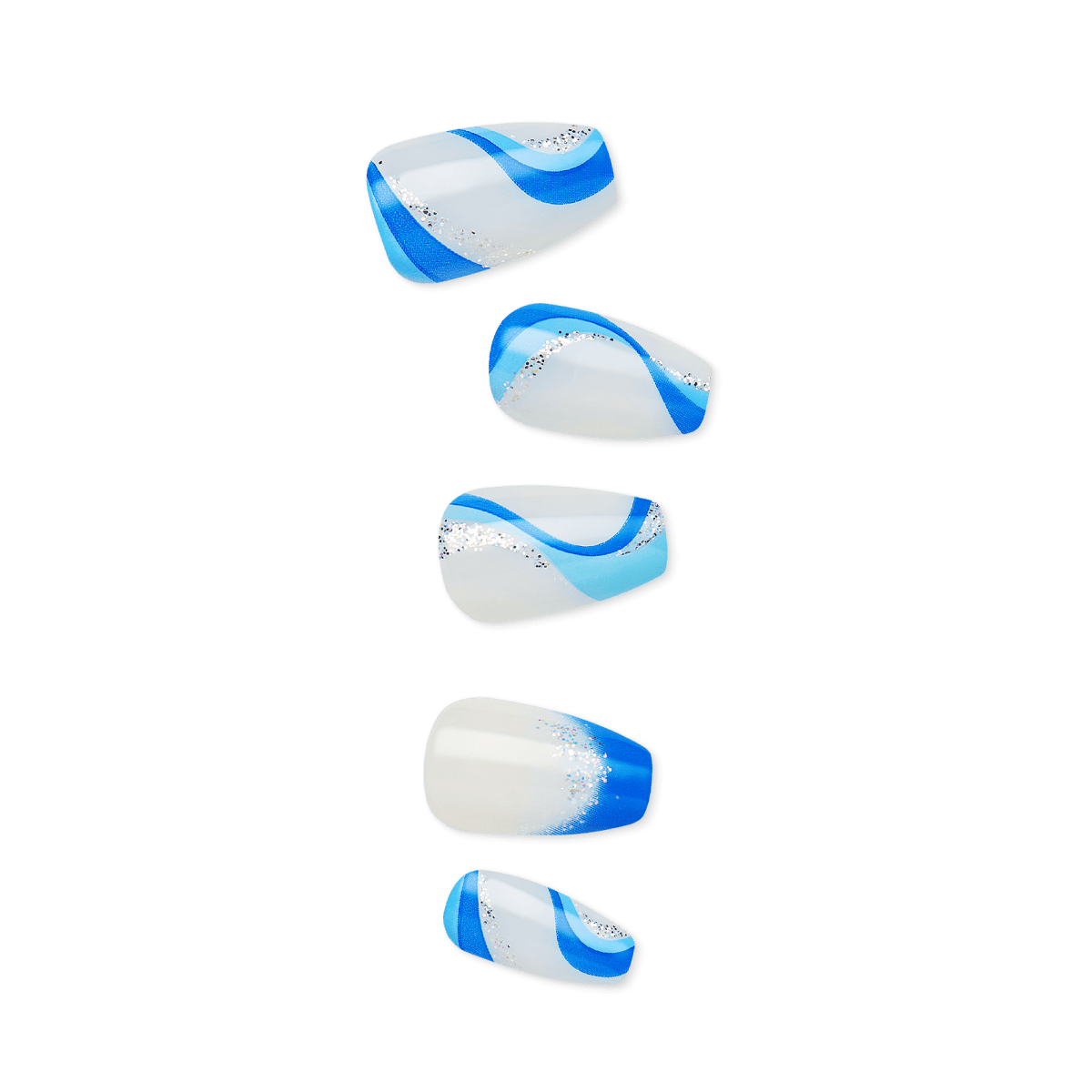 Impress Design No Glue Fake Press On Nails- Mesmerize | French Design, Blue, Medium, Coffin, Manicure