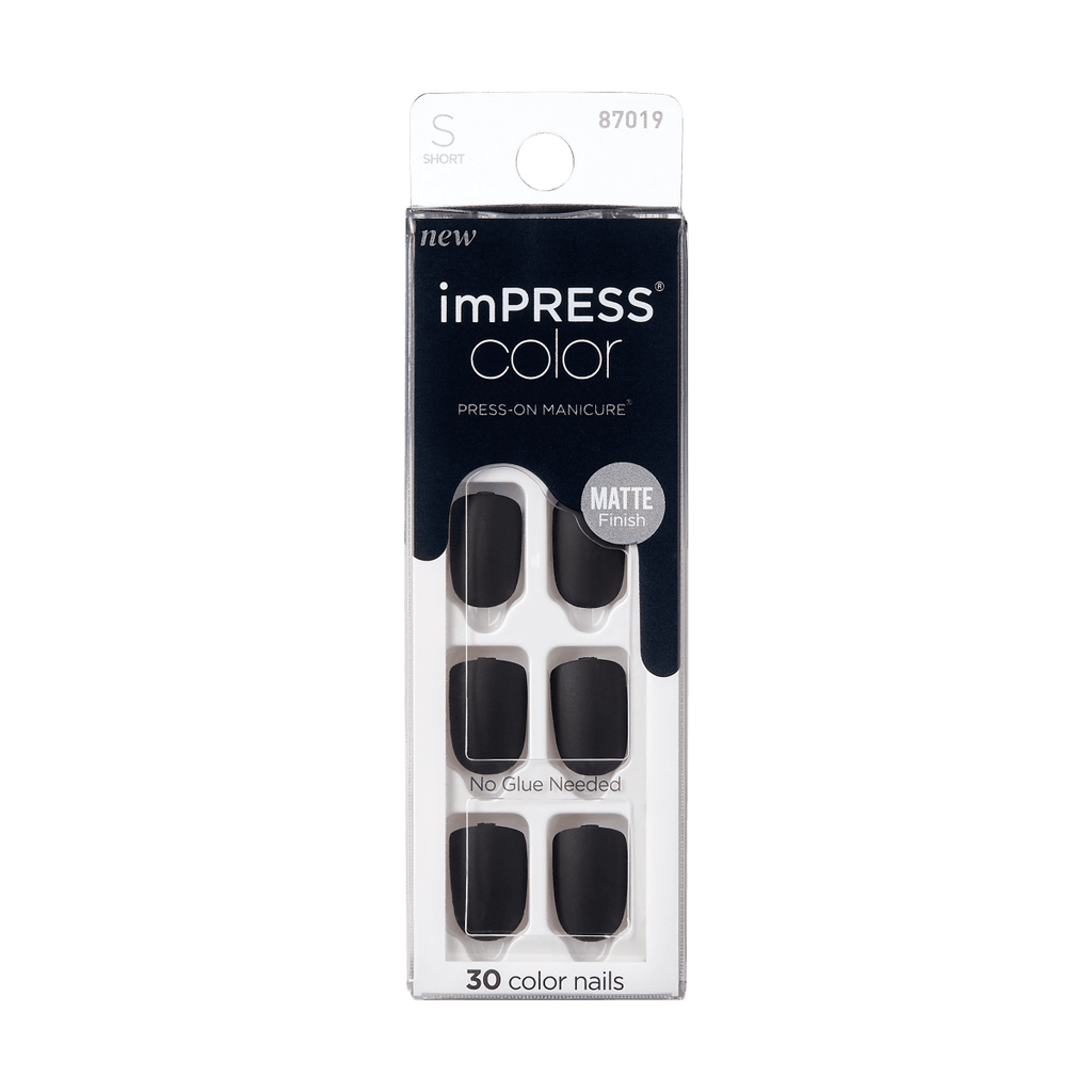 Impress Color No Glue Fake Press On Nails - On the Road | Solid, Black, Short, Squoval, Manicure