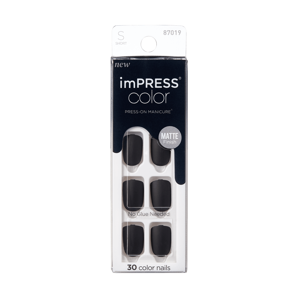 Impress Color No Glue Fake Press On Nails - On the Road | Solid, Black, Short, Squoval, Manicure
