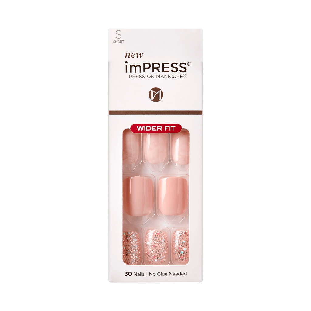 Impress Design No Glue Fake Press On Nails - Wide Fit - Just a Dream | Design, Pink, Short, Wider Squoval, Manicure