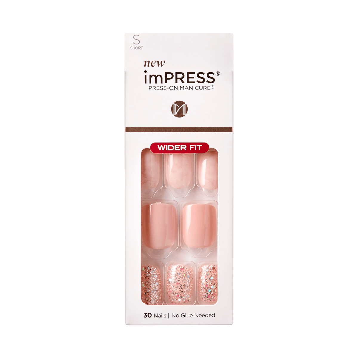Impress Design No Glue Fake Press On Nails - Wide Fit - Just a Dream | Design, Pink, Short, Wider Squoval, Manicure