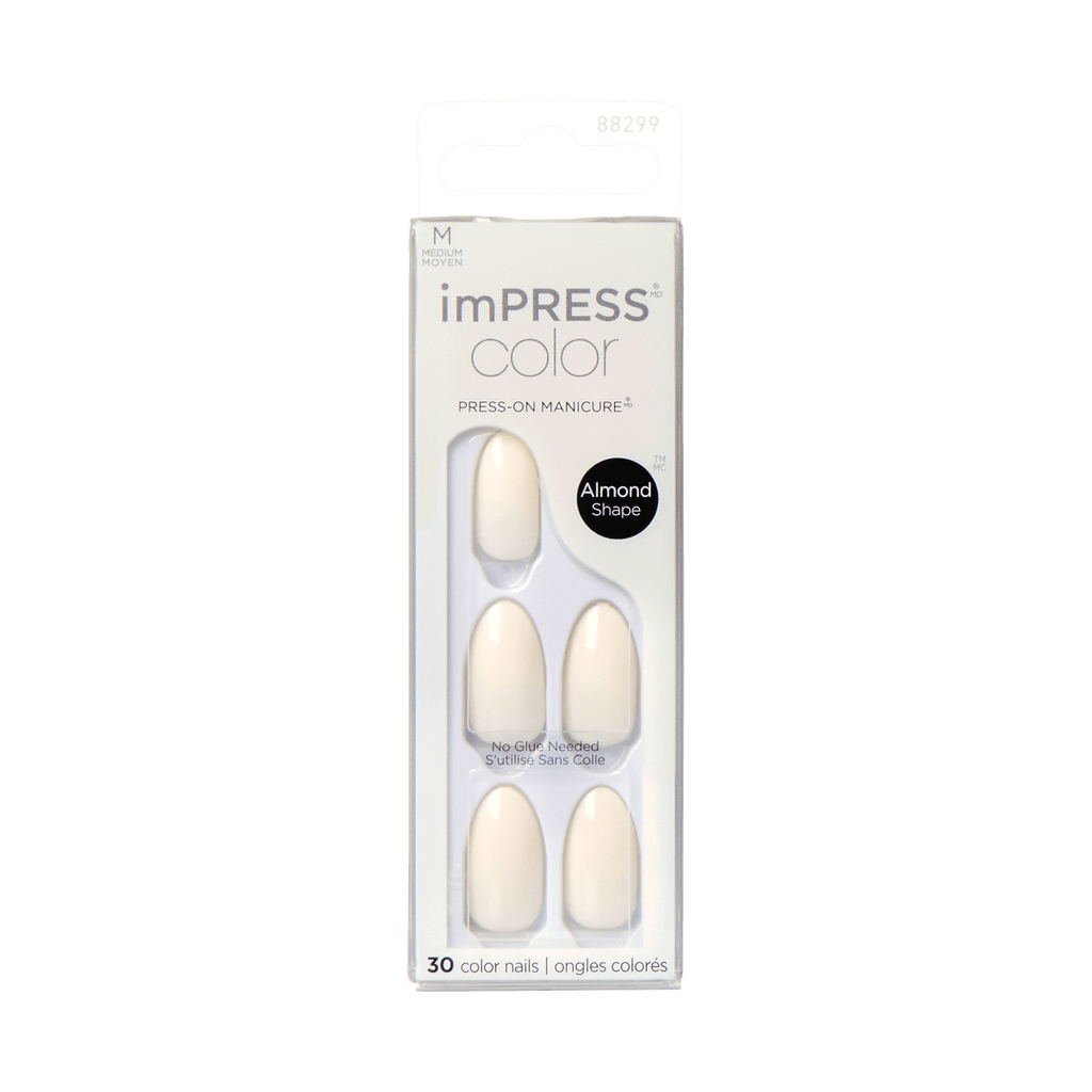 Impress Color No Glue Fake Press On Nails - Ballroom | Solid, White, Medium, Almond, Manicure
