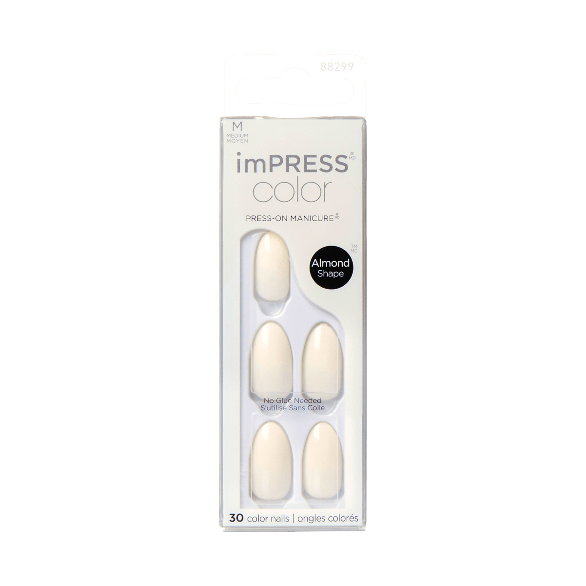 Impress Color No Glue Fake Press On Nails - Ballroom | Solid, White, Medium, Almond, Manicure