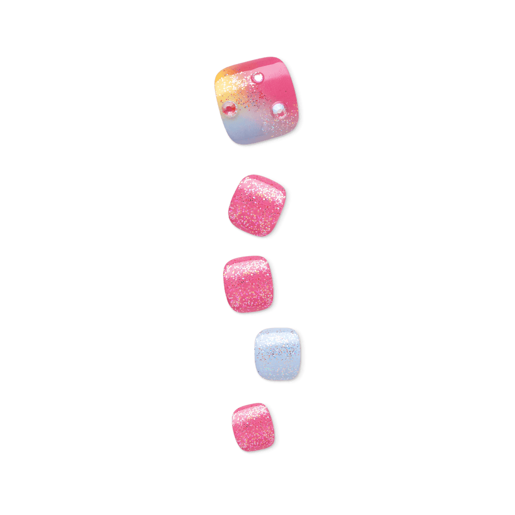 Impress Design No Glue Fake Press On Toenails - Better Days | 3D & Jewel, Multicolor, Short, Square, Pedicure