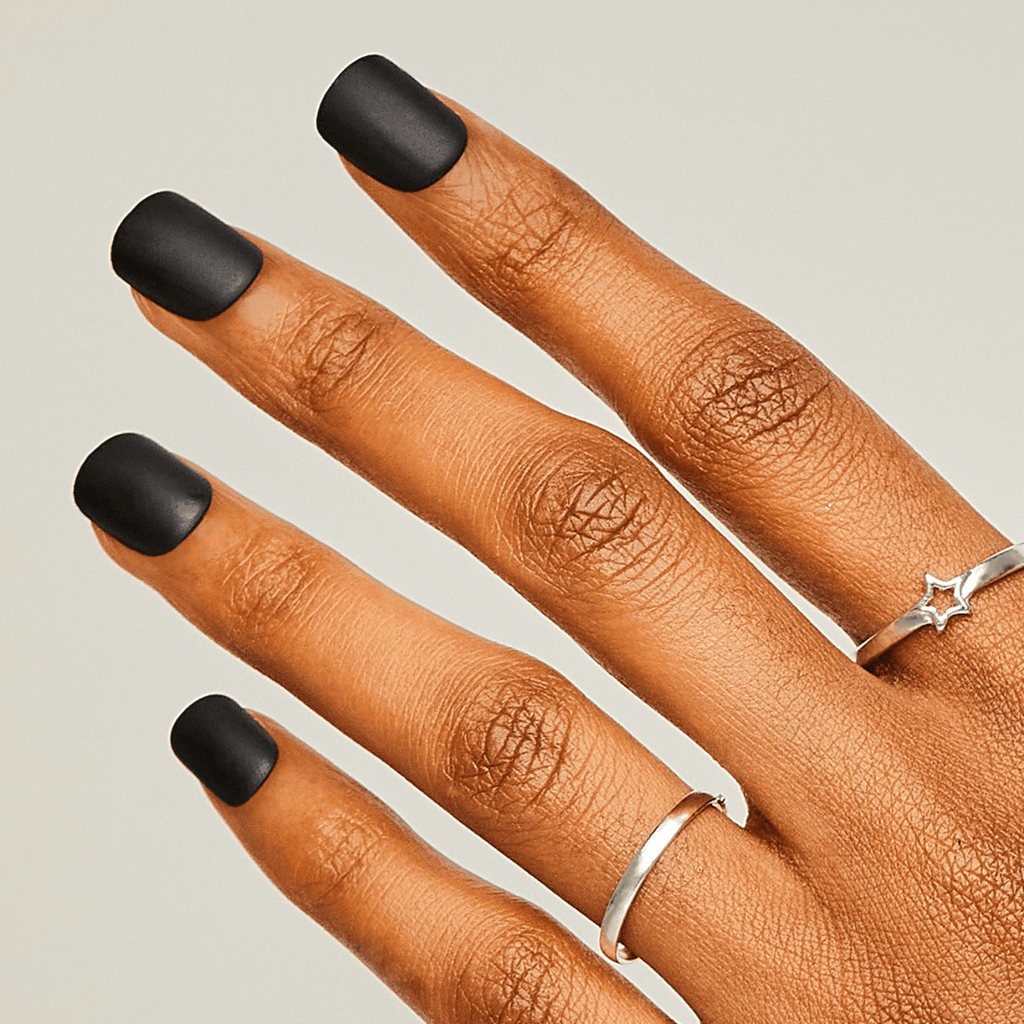 Impress Color No Glue Fake Press On Nails - On the Road | Solid, Black, Short, Squoval, Manicure