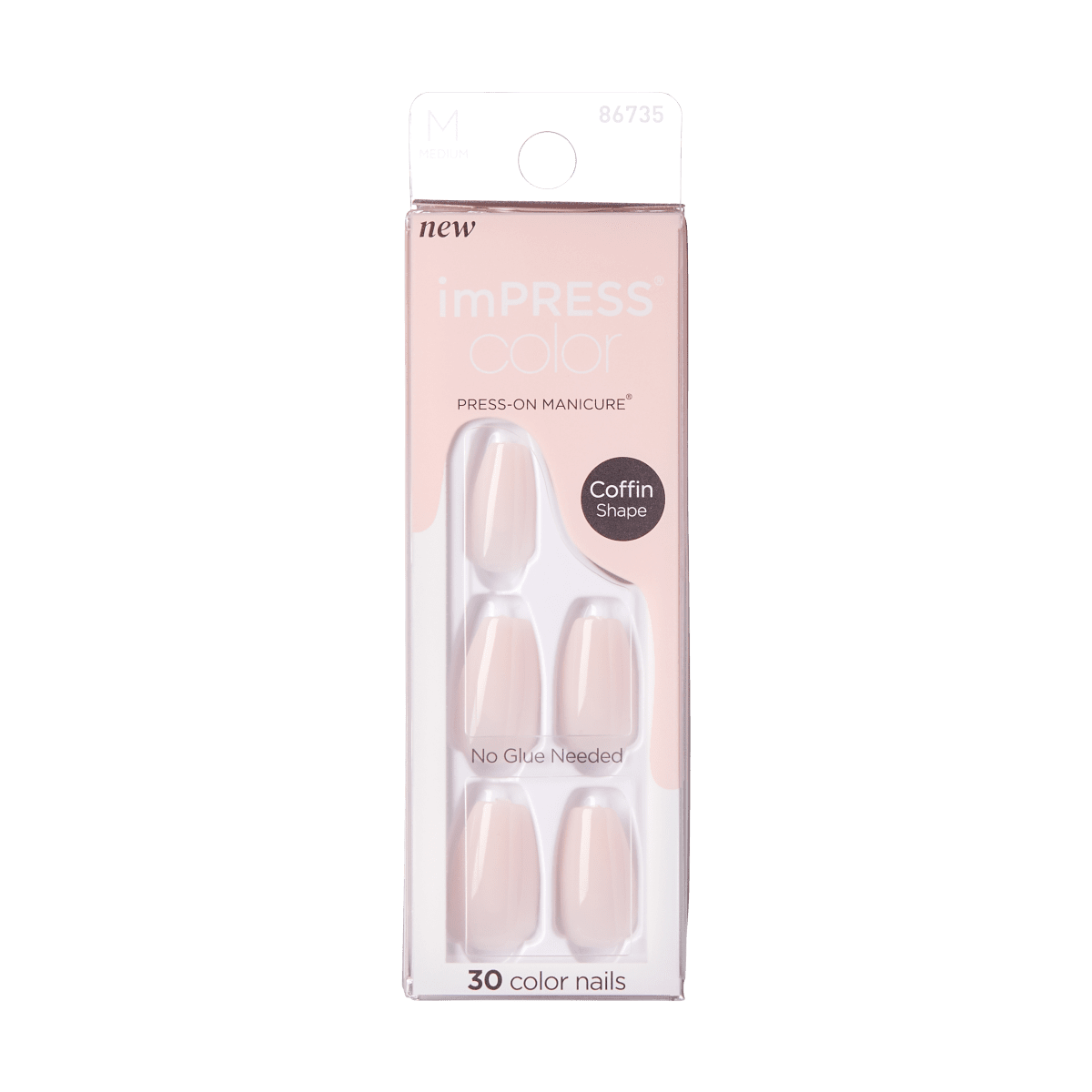 Impress Color No Glue Fake Press On Nails - Serendipity | Solid, Pink, Medium, Coffin, Manicure