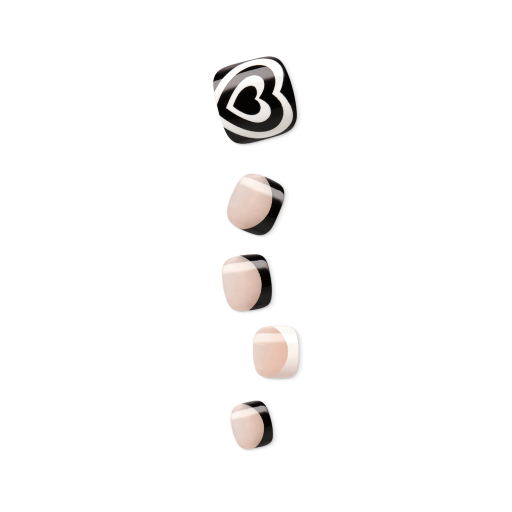 Impress Design No Glue Fake Press On Toenails - Rose Mist | Design, Black & White, Short, Square, Pedicure