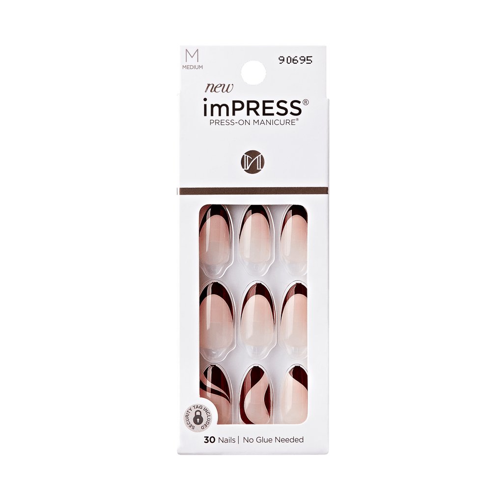 Impress Design No Glue Fake Press On Nails - Vision | French Design, Red, Medium, Almond, Manicure