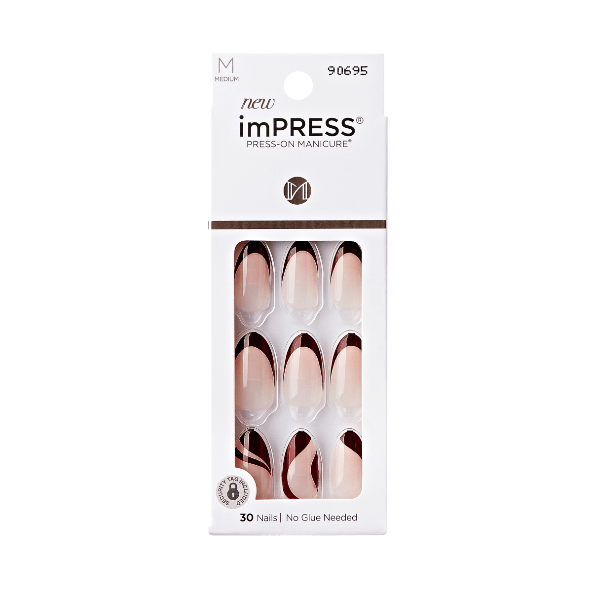 Impress Design No Glue Fake Press On Nails - Vision | French Design, Red, Medium, Almond, Manicure