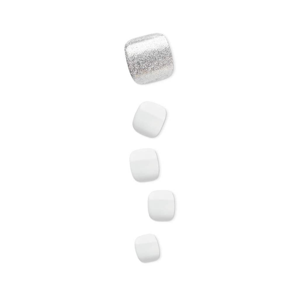 Impress Design No Glue Fake Press On Toenails - White Sky | Solid, Silver, Short, Square, Pedicure