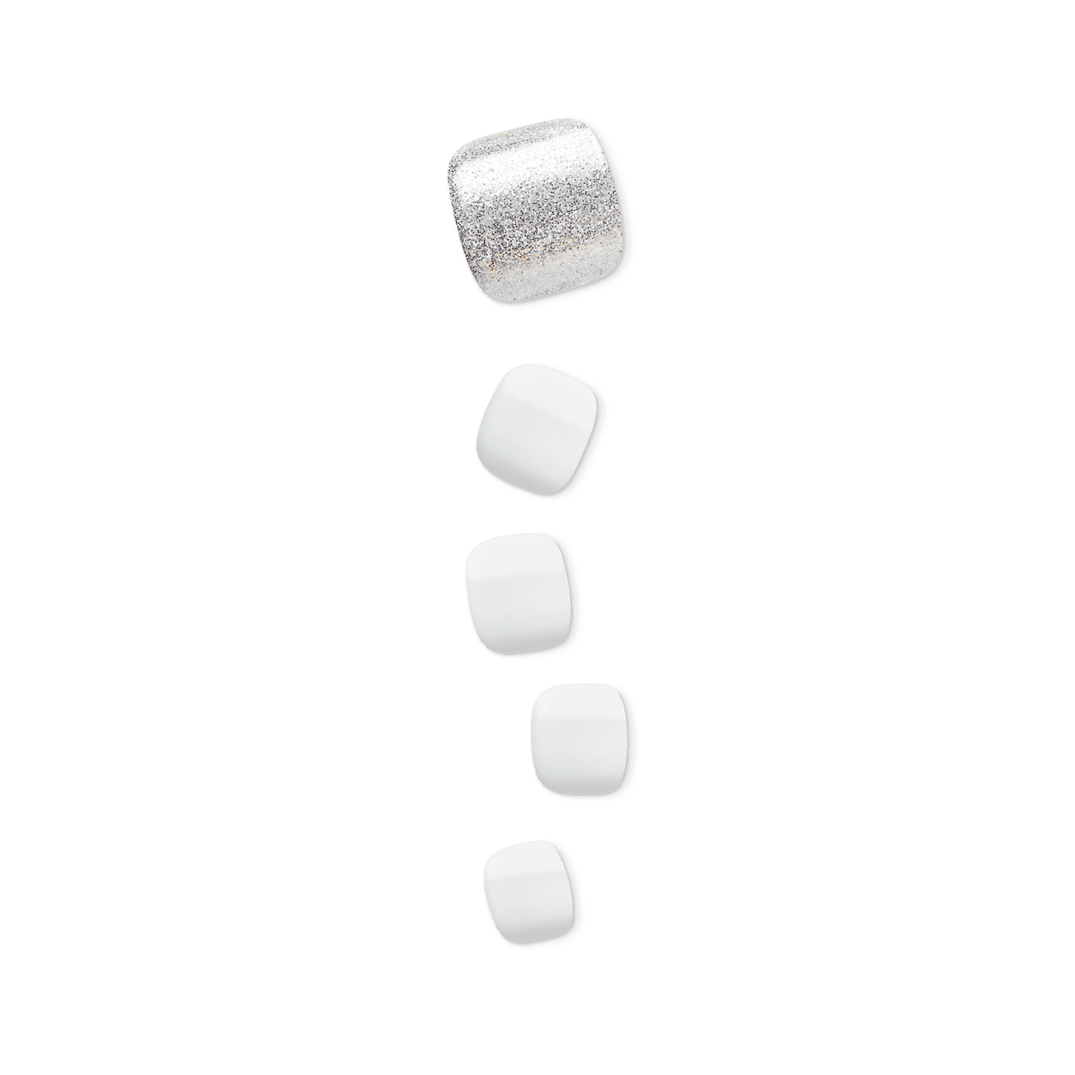 Impress Design No Glue Fake Press On Toenails - White Sky | Solid, Silver, Short, Square, Pedicure