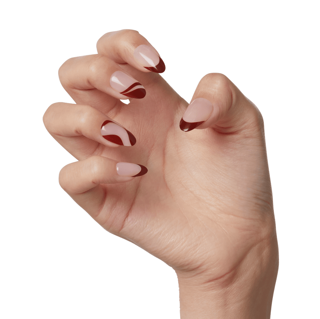 Impress Design No Glue Fake Press On Nails - Vision | French Design, Red, Medium, Almond, Manicure