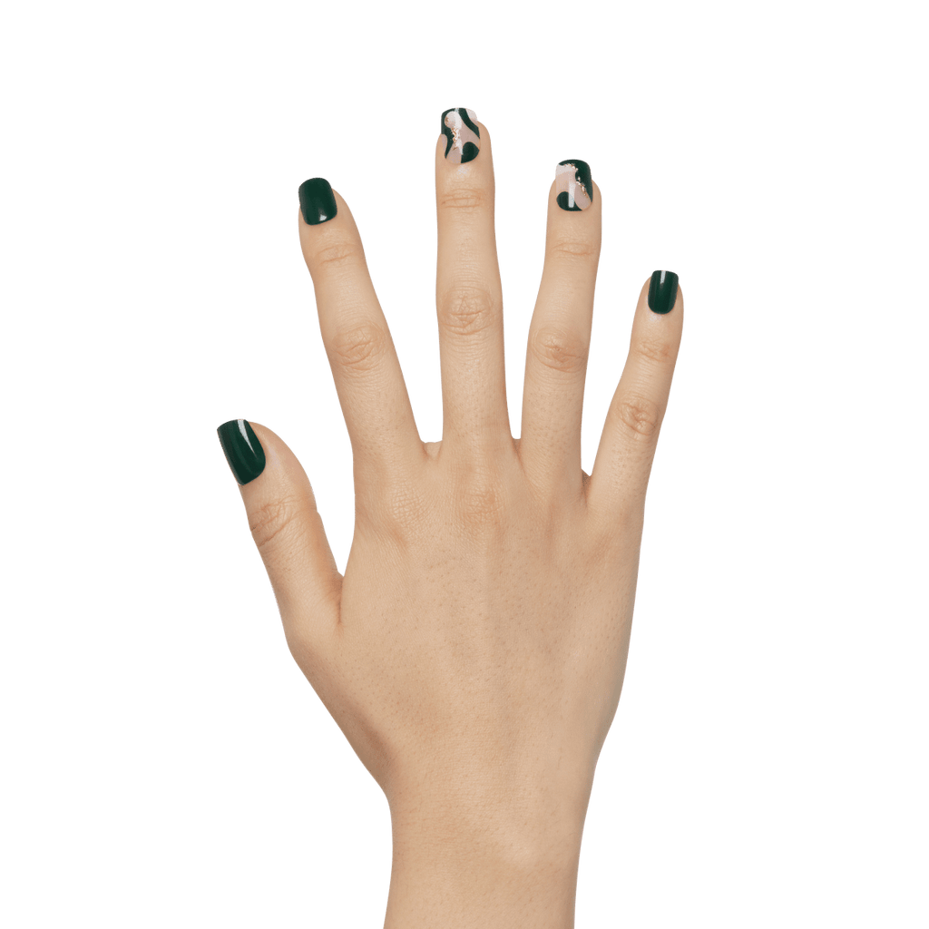 Impress Design No Glue Fake Press On Nails - Time Lapse | Design, Green, Short, Squoval, Manicure