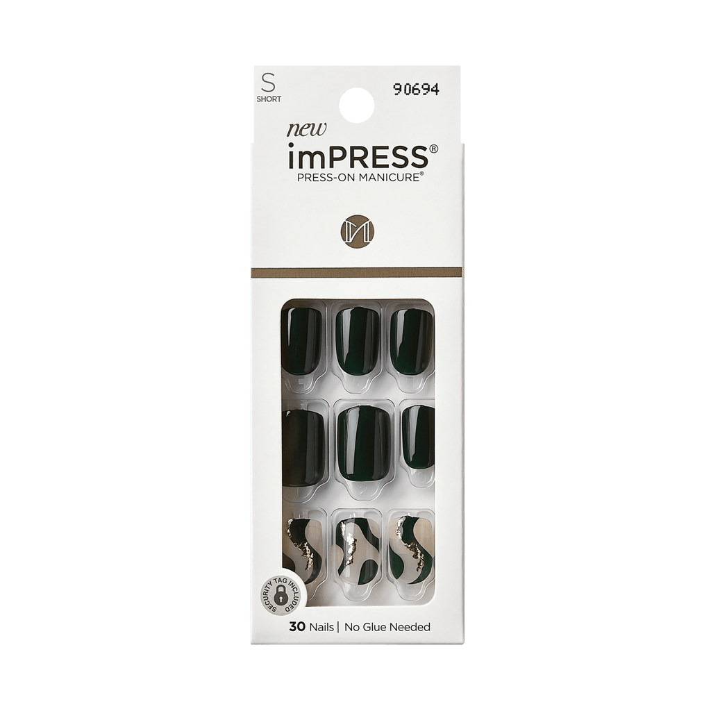Impress Design No Glue Fake Press On Nails - Time Lapse | Design, Green, Short, Squoval, Manicure