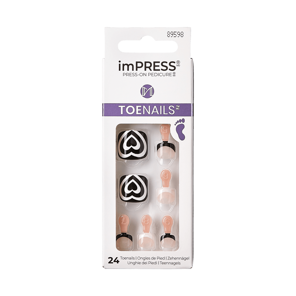 Impress Design No Glue Fake Press On Toenails - Rose Mist | Design, Black & White, Short, Square, Pedicure