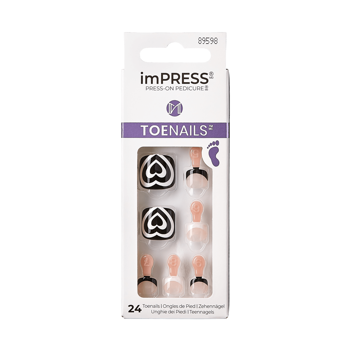 Impress Design No Glue Fake Press On Toenails - Rose Mist | Design, Black & White, Short, Square, Pedicure