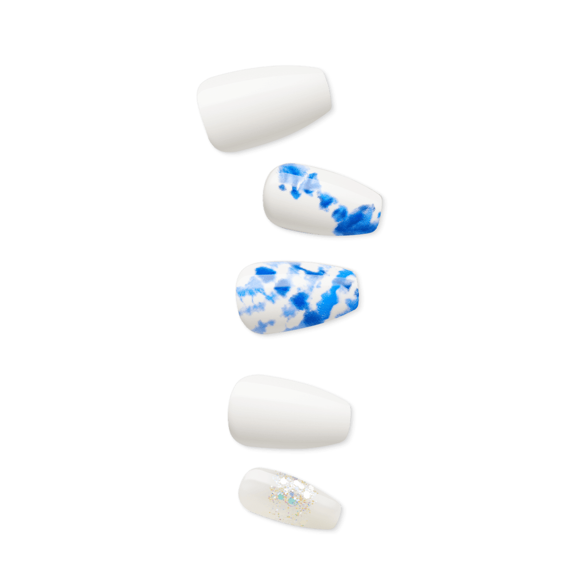 Impress Design No Glue Fake Press On Nails - Riviera Paradise | Design, Blue & White, Medium, Coffin, Manicure