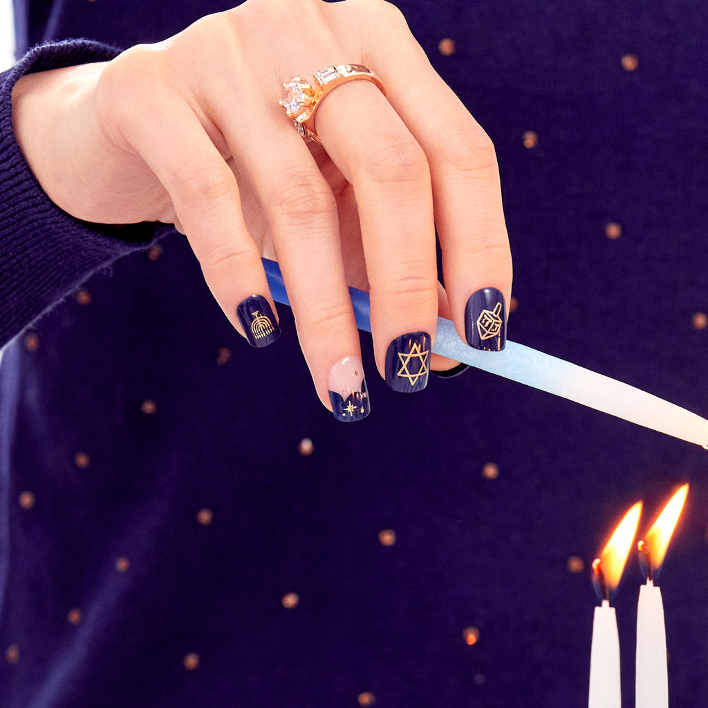 Impress Design Limited-Edition Hanukkah No Glue Fake Press On Nails - 8 Nights | Design, Blue, Short, Squoval, Manicure