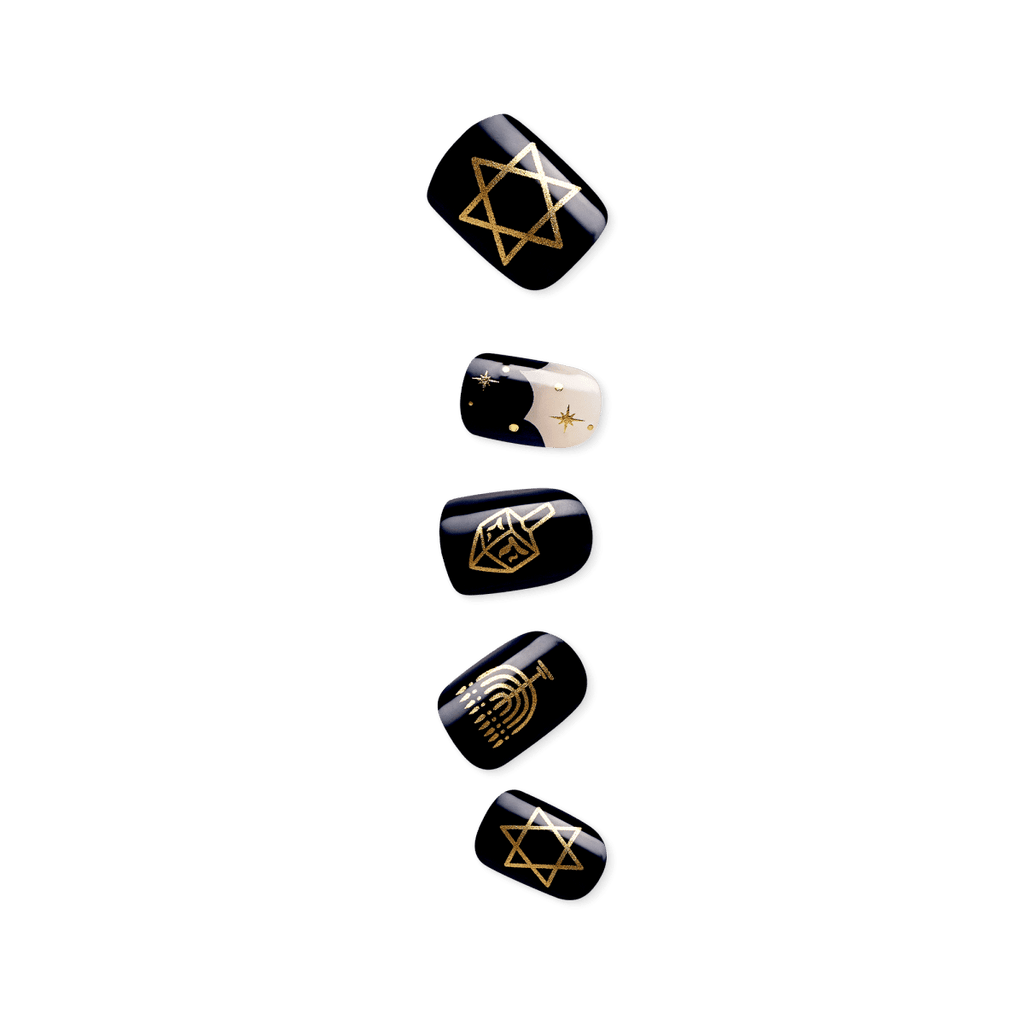 Impress Design Limited-Edition Hanukkah No Glue Fake Press On Nails - 8 Nights | Design, Blue, Short, Squoval, Manicure