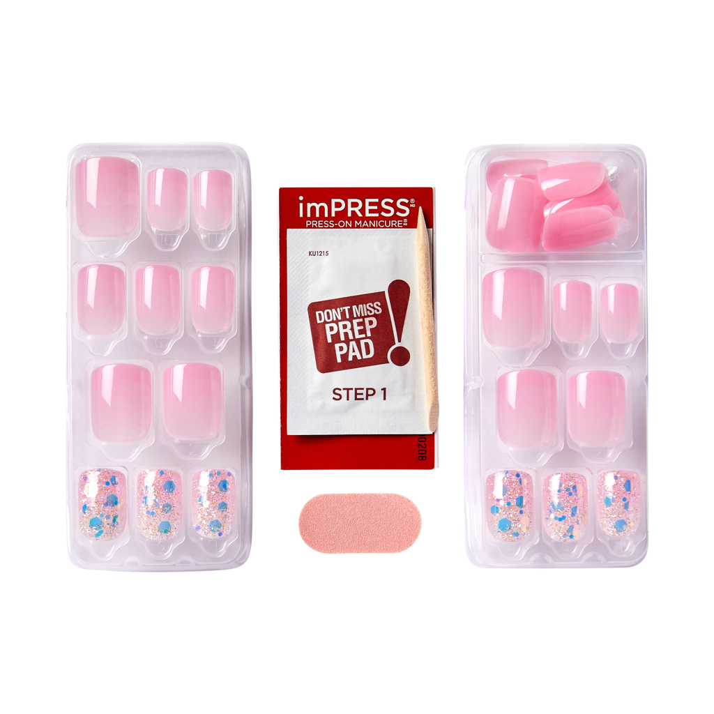 Impress Design No Glue Fake Press On Nails - Wide Fit - Dream It Up | Design, Pink, Short, Wider Squoval, Manicure