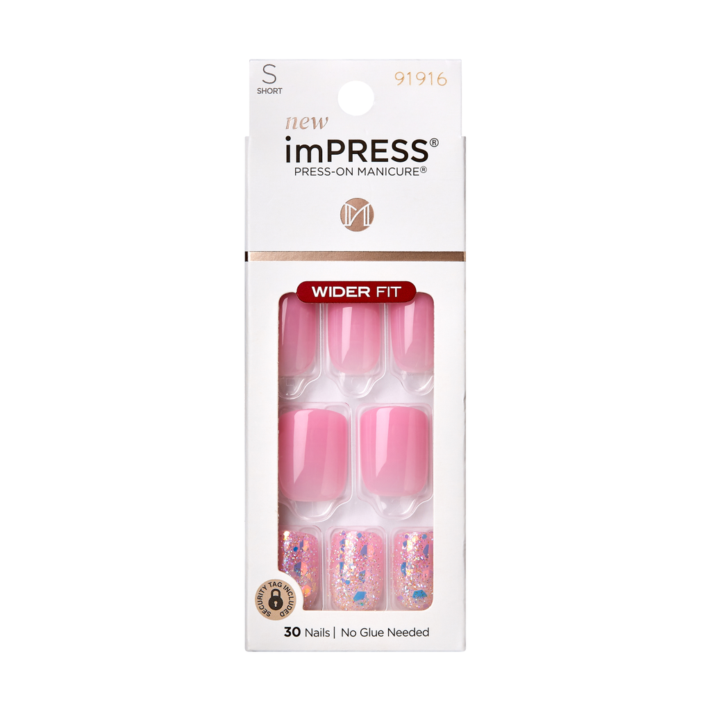 Impress Design No Glue Fake Press On Nails - Wide Fit - Dream It Up | Design, Pink, Short, Wider Squoval, Manicure