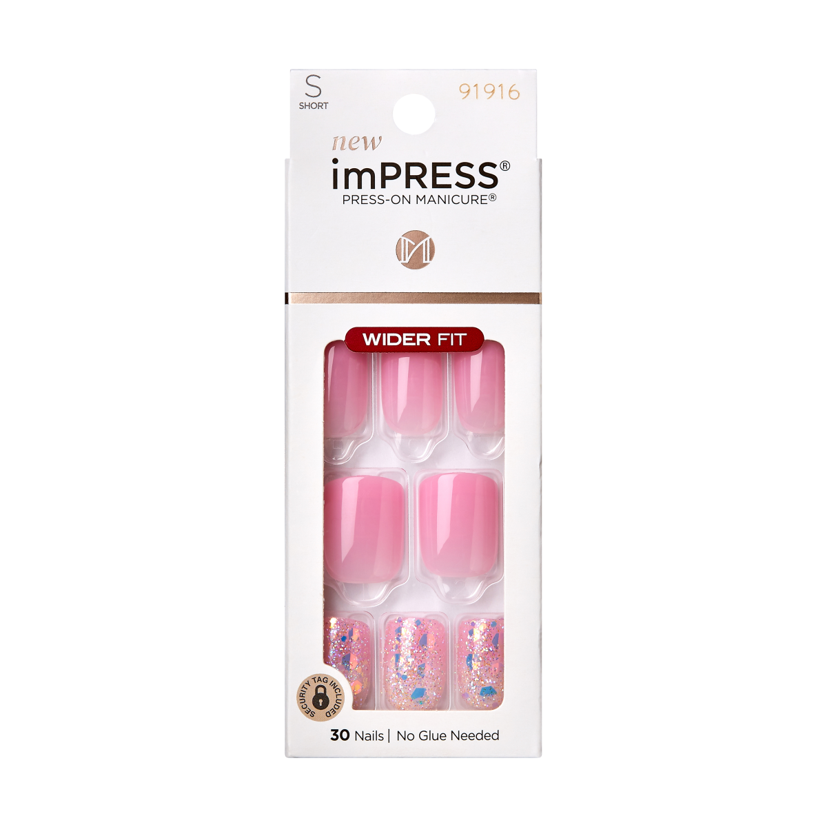 Impress Design No Glue Fake Press On Nails - Wide Fit - Dream It Up | Design, Pink, Short, Wider Squoval, Manicure