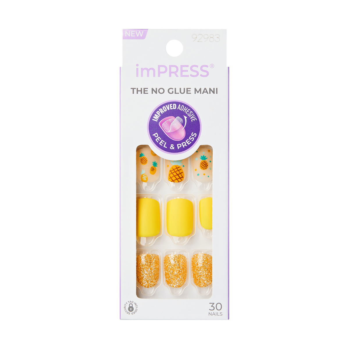 Impress Design No Glue Fake Press On Nails - Sun Daze | Design, Yellow, Short, Squoval, Manicure