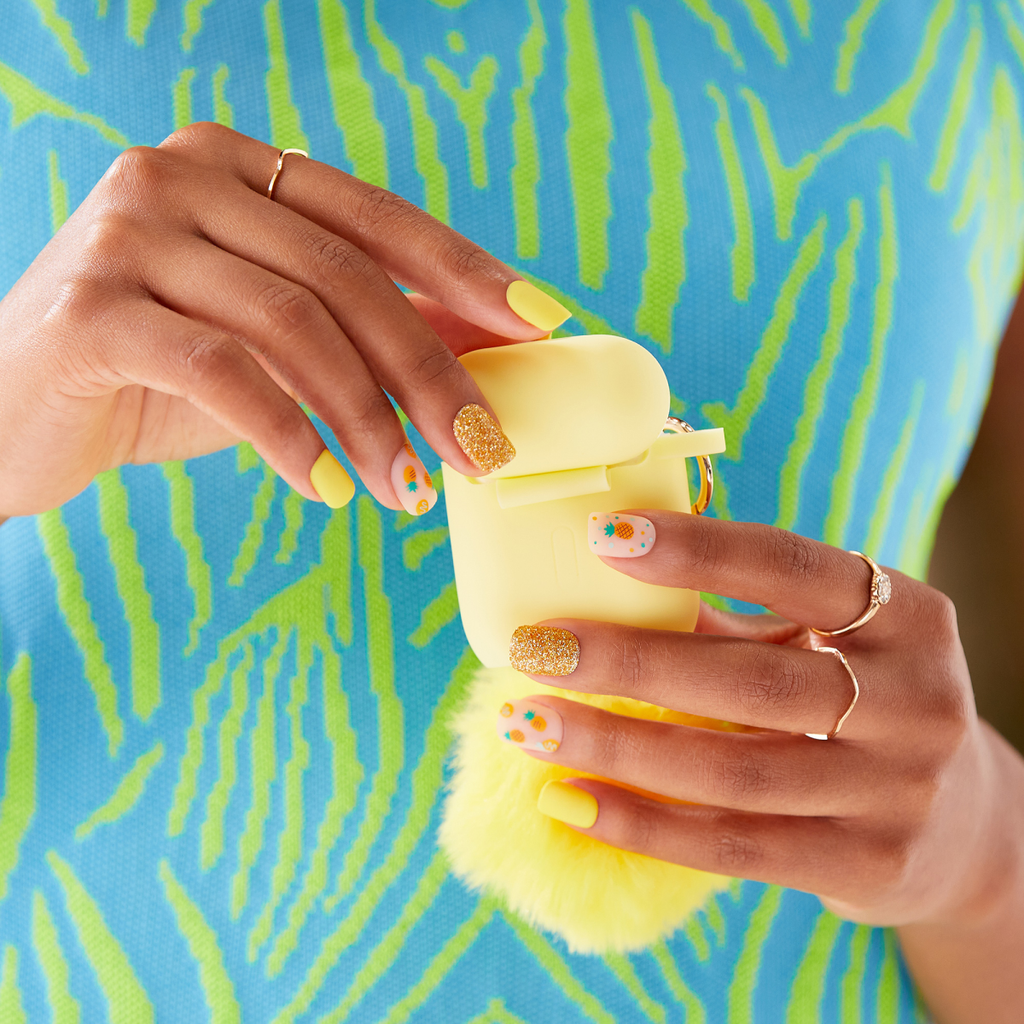 Impress Design No Glue Fake Press On Nails - Sun Daze | Design, Yellow, Short, Squoval, Manicure