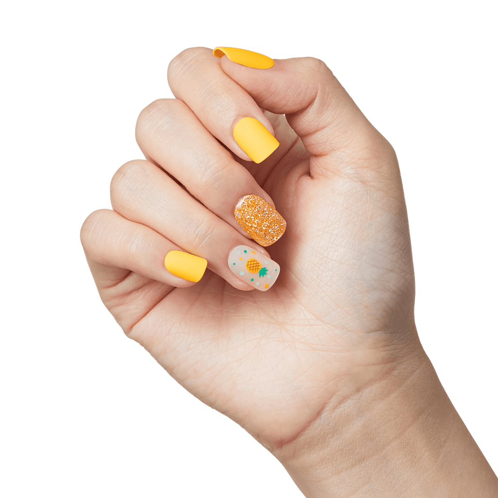 Impress Design No Glue Fake Press On Nails - Sun Daze | Design, Yellow, Short, Squoval, Manicure